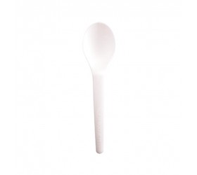 CUCHARA POSTRE COMPOSTABLE BLANCA. ALMIDON MAIZ. CPLA. 