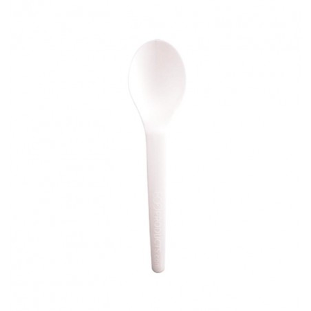 CUCHARA POSTRE COMPOSTABLE BLANCA. ALMIDON MAIZ. CPLA. 
