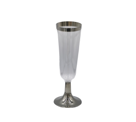 12 COPAS CHAMPAGNE CON RIBETE PLATA 180 ML TRANSPARENTE PS