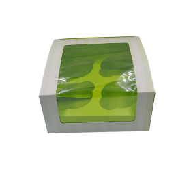 CAJA CUPCAKE CON VENTANA RAYAS VERDES. 