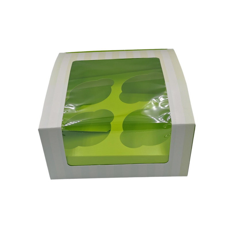 CAJA CUPCAKE CON VENTANA RAYAS VERDES. 
