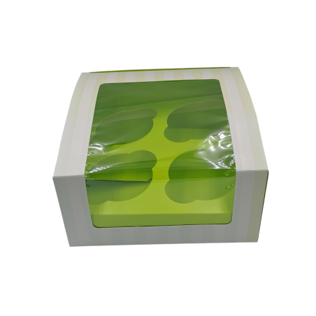 CAJA CUPCAKE CON VENTANA RAYAS VERDES. 