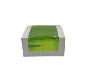 CAJA CUPCAKE CON VENTANA RAYAS VERDES. 