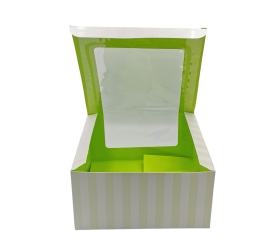 CAJA CUPCAKE CON VENTANA RAYAS VERDES. 