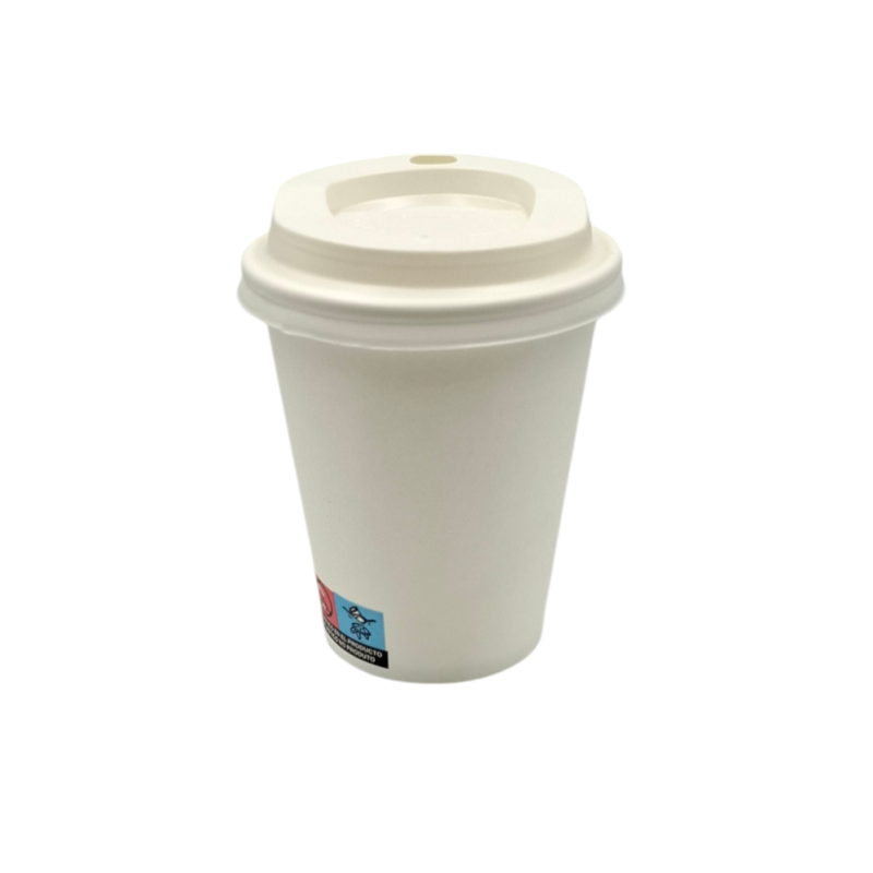 PACK VASO CARTÓN BLANCO 240ML + TAPA BLANCA 100 UDS