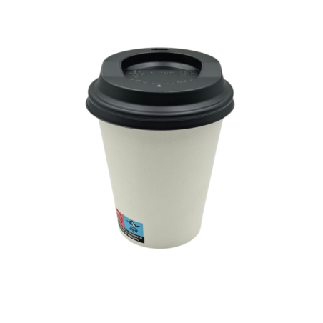 PACK VASO CARTÓN BLANCO 240ML + TAPA NEGRA 100 UDS