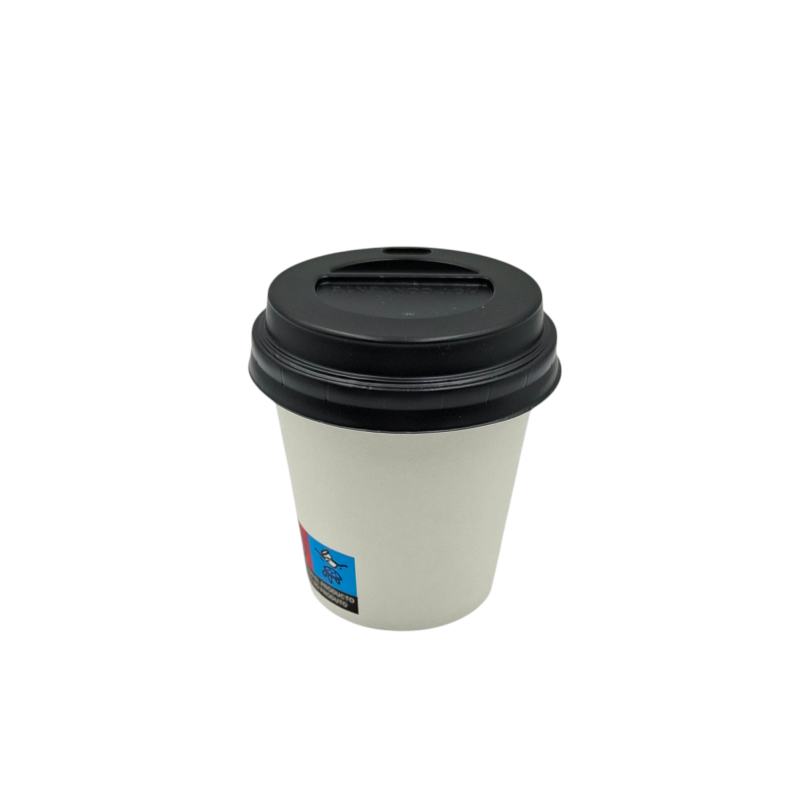 PACK VASO CARTÓN BLANCO 120ML + TAPA NEGRA 100 UDS