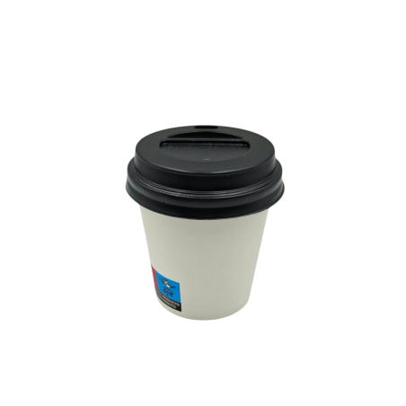 PACK VASO CARTÓN BLANCO 120ML + TAPA NEGRA 100 UDS