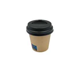PACK VASO CARTÓN KRAFT 120ML + TAPA NEGRA 100 UDS