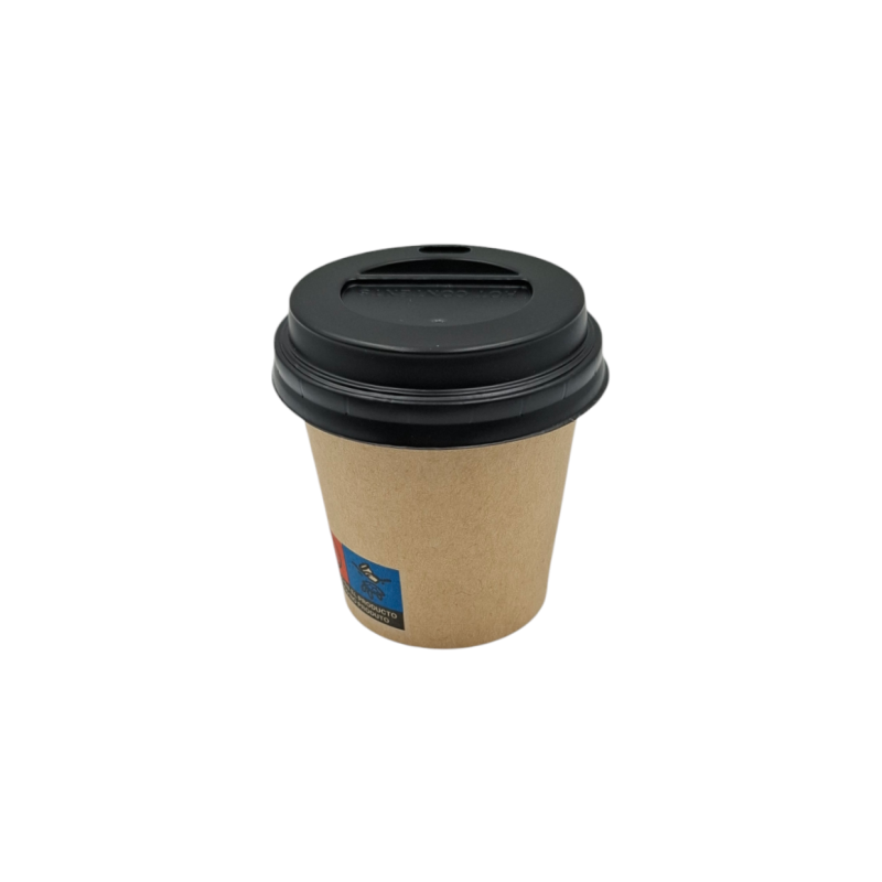 PACK VASO CARTÓN KRAFT 120ML + TAPA NEGRA 100 UDS