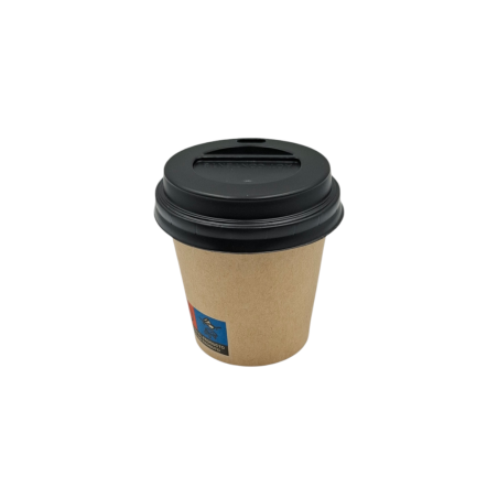 PACK VASO CARTÓN KRAFT 120ML + TAPA NEGRA 100 UDS