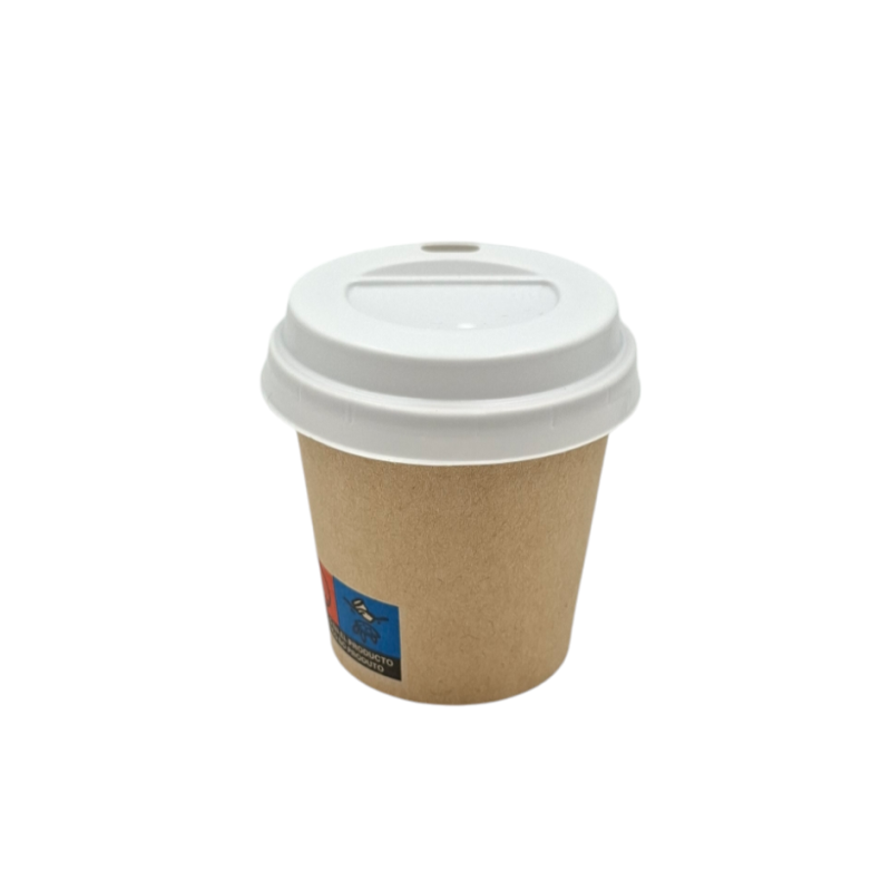 PACK VASO CARTÓN KRAFT 120ML + TAPA BLANCA 100 UDS