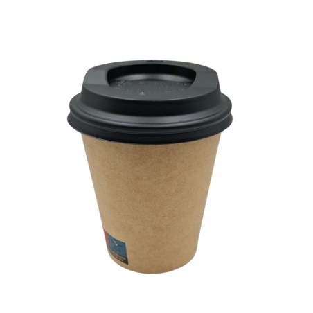 PACK VASO CARTÓN KRAFT 240ML + TAPA NEGRA 100 UDS
