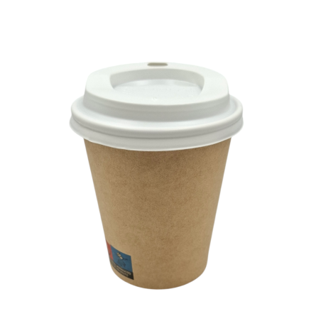 PACK VASO CARTÓN KRAFT 240ML + TAPA BLANCA 100 UDS