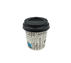 PACK VASO CARTÓN LETRAS 120ML + TAPA NEGRA 100 UDS