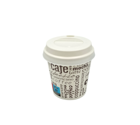 VASO CARTÓN LETRAS 120ML + TAPA BLANCA 100 UDS