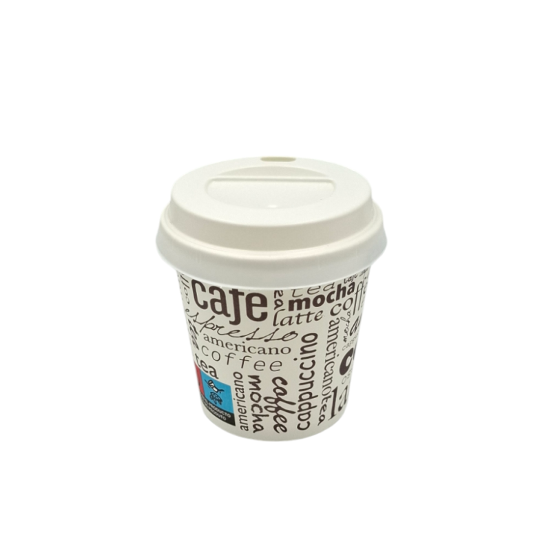 PACK VASO CARTÓN LETRAS 120ML + TAPA BLANCA 100 UDS
