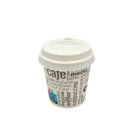 PACK VASO CARTÓN LETRAS 120ML + TAPA BLANCA 100 UDS