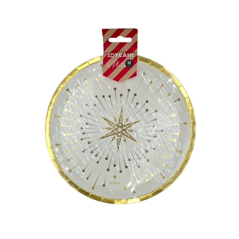 PLATO CARTÓN. STAR NAVIDAD. BLANCO Y DORADO. 23cm. 