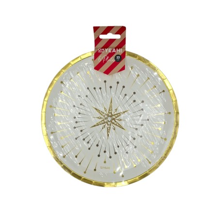PLATO CARTÓN. STAR NAVIDAD. BLANCO Y DORADO. 23cm. 