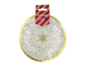 PLATO CARTÓN. STAR NAVIDAD. BLANCO Y DORADO. 17cm. 