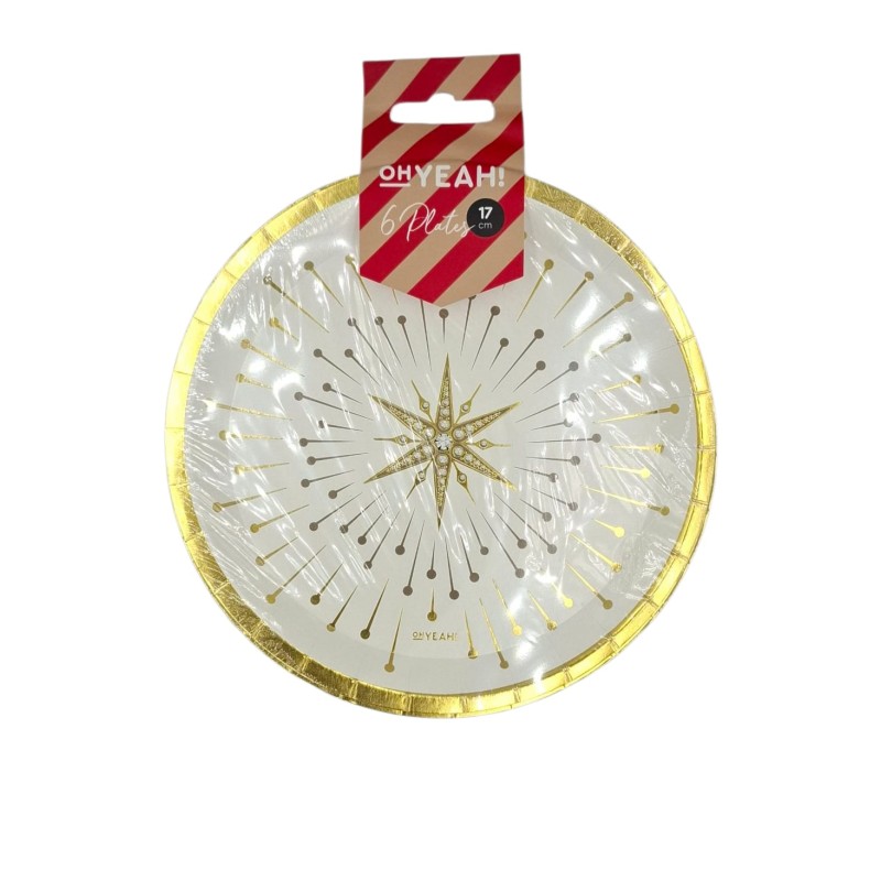 PLATO CARTÓN. STAR NAVIDAD. BLANCO Y DORADO. 17cm. 