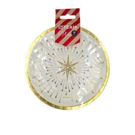 PLATO CARTÓN. STAR NAVIDAD. BLANCO Y DORADO. 17cm. 