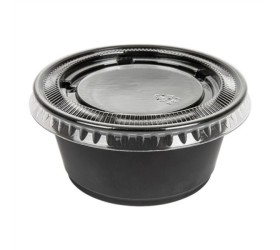 TARRINA PEQUEÑA / SALSERA NEGRA PP 100ML CON TAPA. 