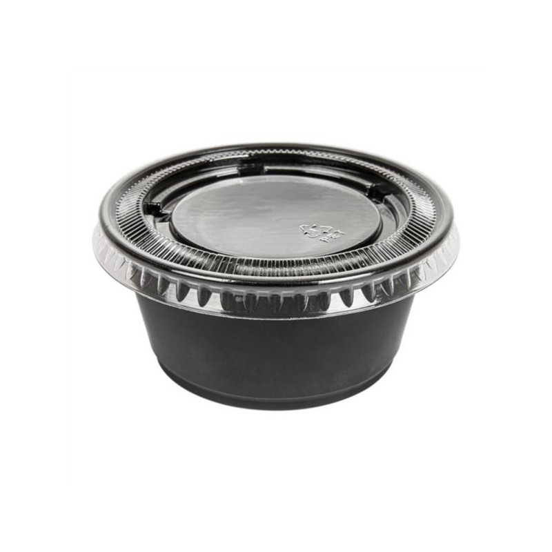 TARRINA PEQUEÑA / SALSERA NEGRA PP 100ML CON TAPA. 