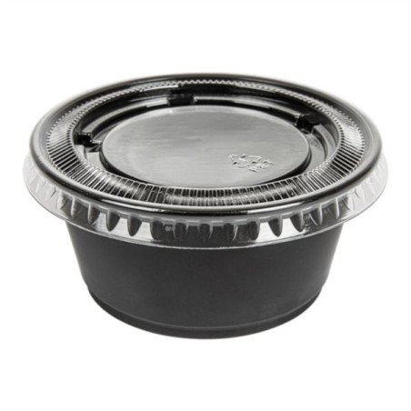 TARRINA PEQUEÑA / SALSERA NEGRA PP 100ML CON TAPA. 