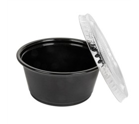 TARRINA PEQUEÑA / SALSERA NEGRA PP 100ML CON TAPA. 