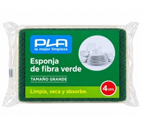 Estropajo grande de fibra verde con esponja amarilla 4 unidades