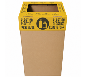 Papelera de cartón para reciclaje de plásticos 75 litros con tapa amarilla