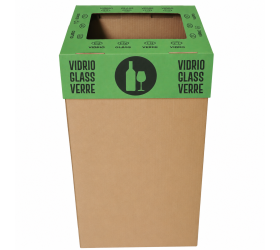Papelera de cartón para reciclaje de vidrio 75 litros con tapa verde