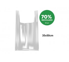 Bolsa Plástico Asa Camiseta 35x50cm Blanca. 120 uds Reciclada 70%