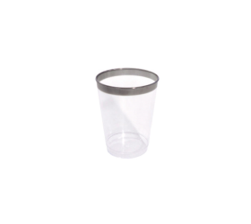 12 VASOS CON RIBETE PLATA 270 ML TRANSPARENTE PS